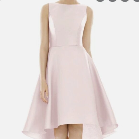 Alfred Sung High/Low Satin Twill Cocktail Dress, Blush - Picture 1 of 3
